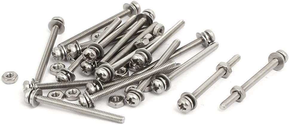M2x25mm 304 Stainless Steel Phillips Pan Head Bolt Screw Nut w Washer 20 Sets