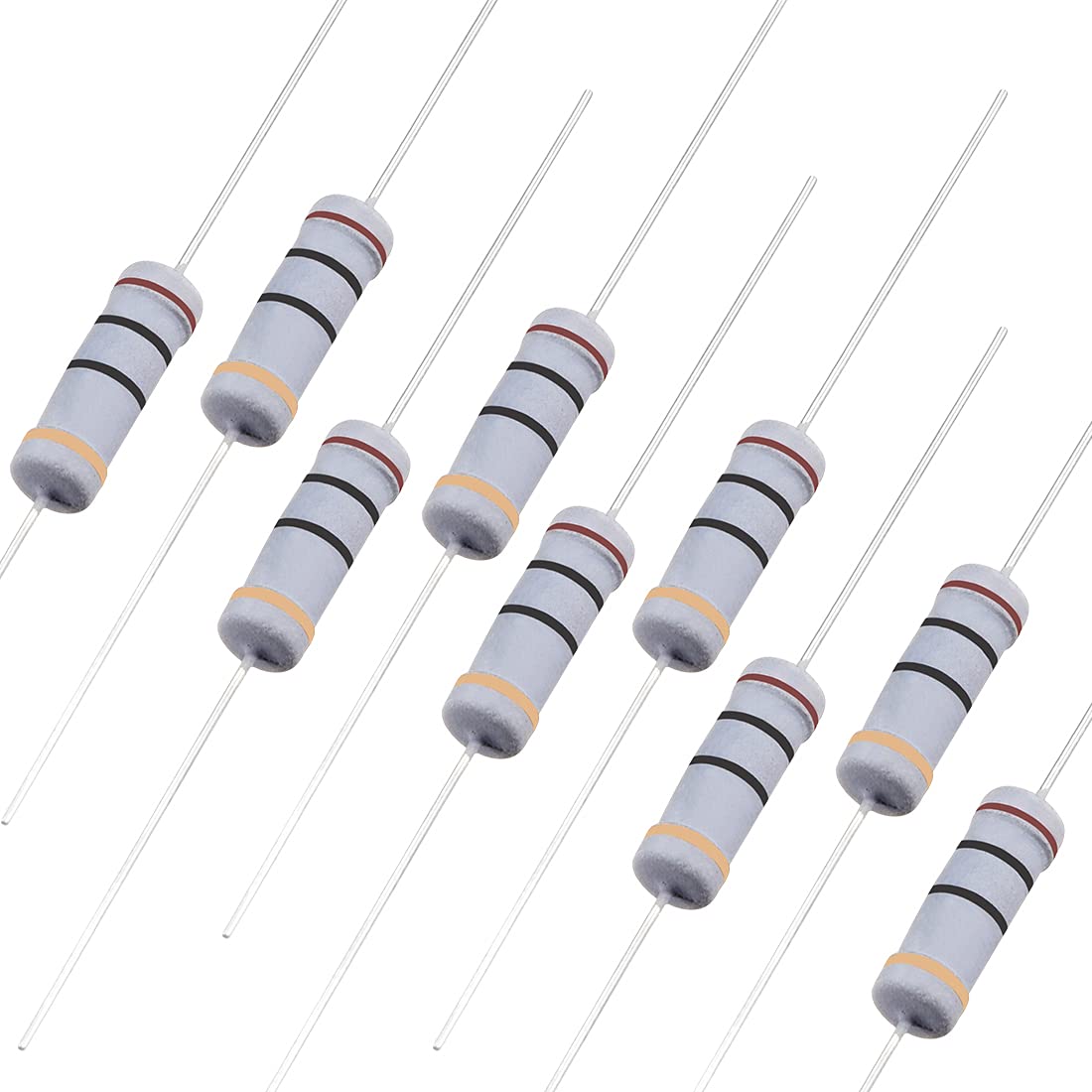 50Pcs 10 Ohm Resistor, 3W 5% Tolerance Carbon Film Resistors, 4 Bands for DIY Electronic Projects and Experiments
