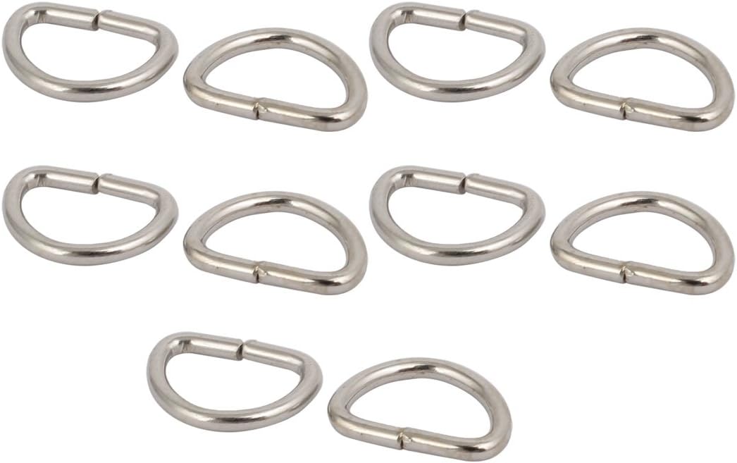 LinkMejor 10mm Inner Width Iron Metal Half Round Non Welded D Ring Silver Tone 10pcs