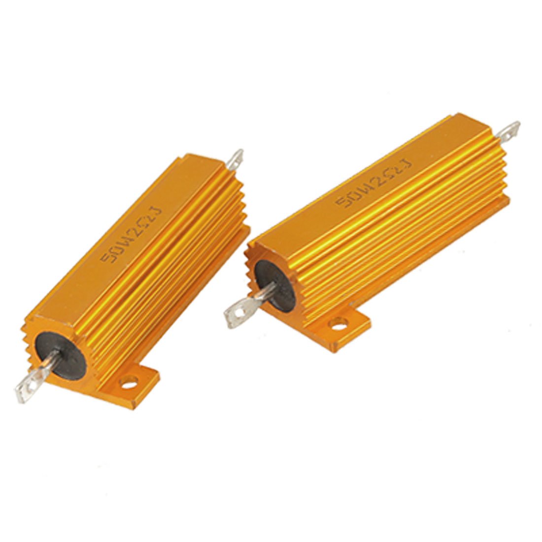2 Pcs Gold Tone Aluminum Housed 50W 5% 2 Ohm Resistors