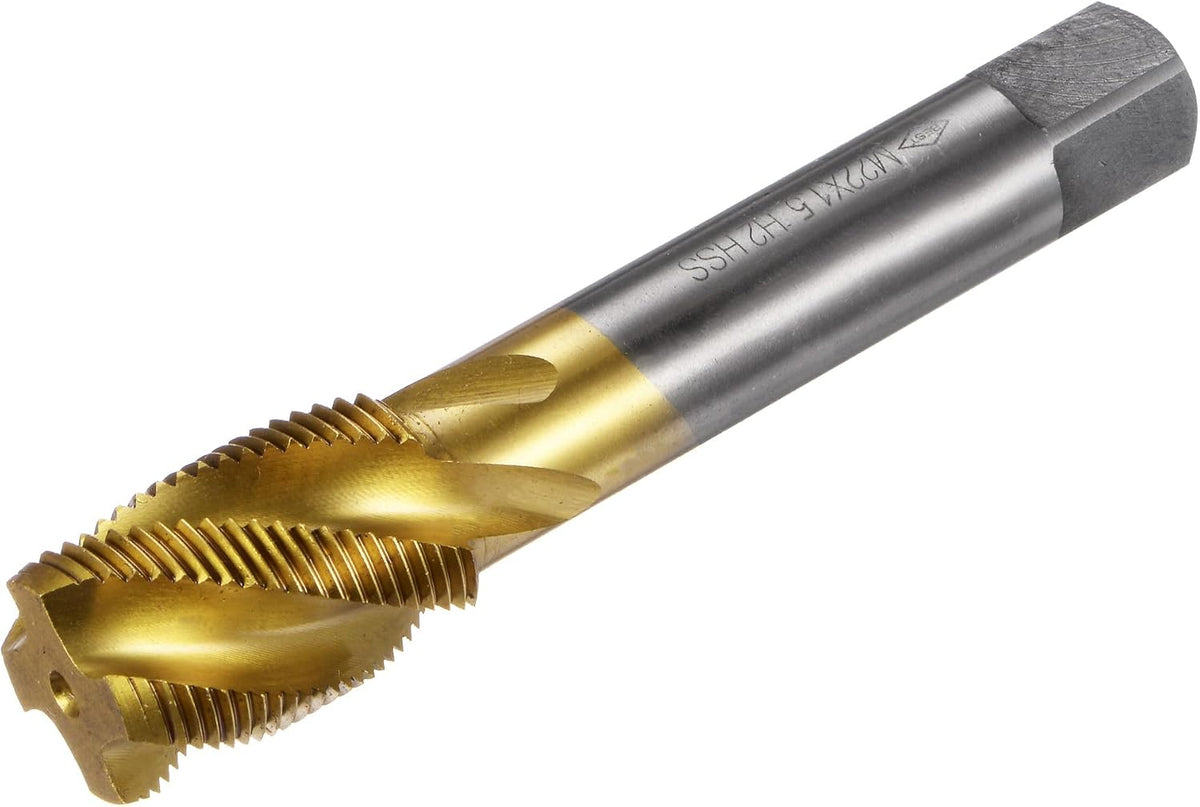 Spiral Flute Threading Tap M22 x 1.5, Metric HSS (High Speed Steel) Titanium Plated Machine Thread Screw Tap 4 Flutes Tapping Tool H2 Tolerance