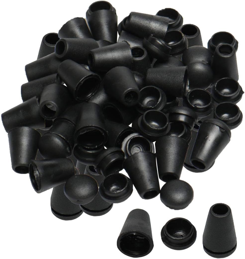 LinkMejor 50pcs Black Bell End Stopper Cord Rope Ends Locks Lanyard Clips Fastener for Backpack Drawstrings Accessories