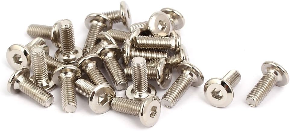 M6x15mm Metal Nickel Plated Hex Socket Head Furniture Screws Bolts 25pcs
