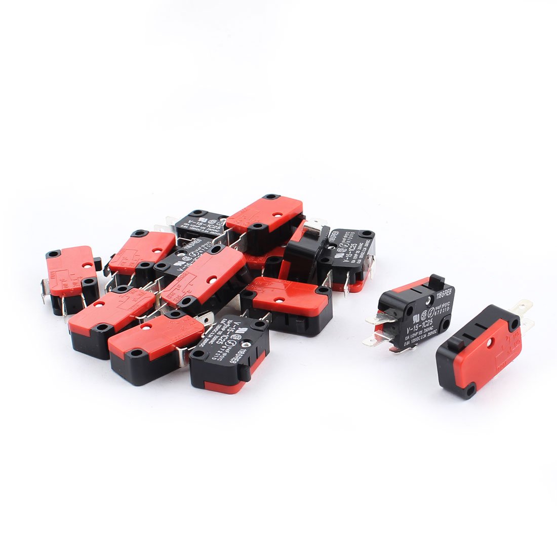 a14111200ux0569 V-15-1C25 AC 250V 15 Micro Limit Switch Button SPDT Momentary Snap Action, 15 Piece