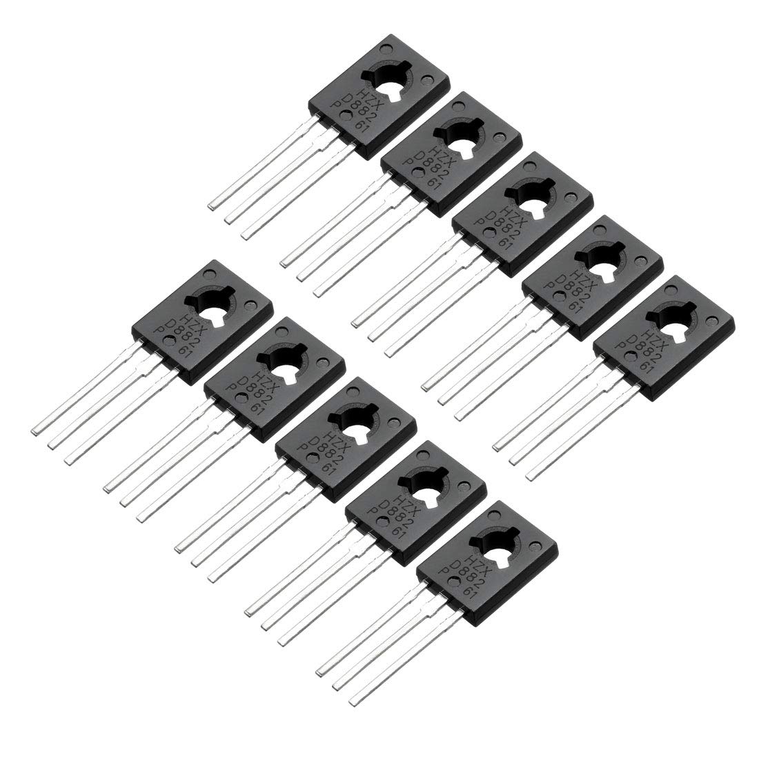 10 Pcs D882 Transistor 3A TO-126 NPN 3 Pins PCB Through Hole Bipolar Transistor 30V 3A 1.25W