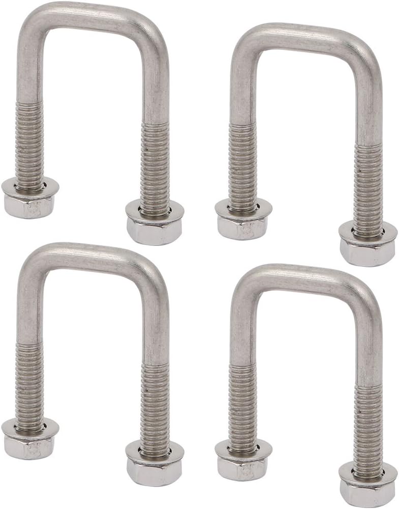 4pcs M6 20mm Width 304 Stainless Steel Square U Bolt w Hex Nut Washer