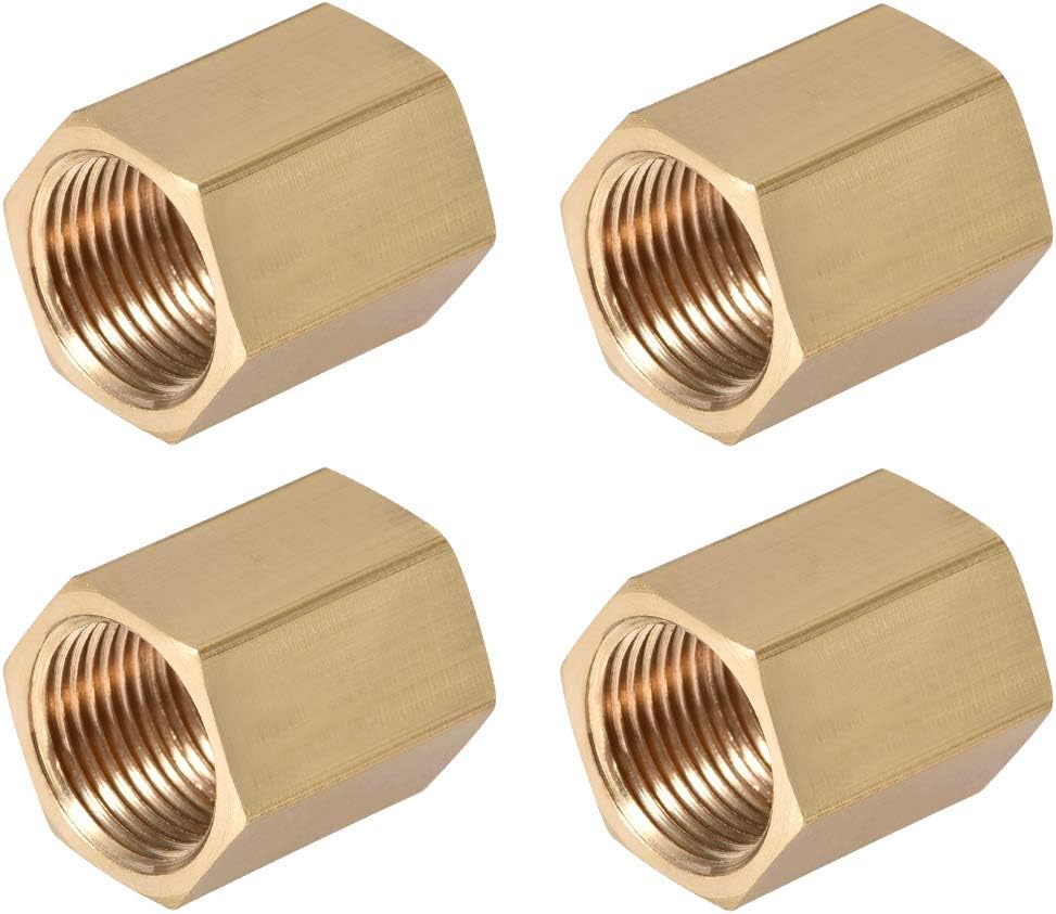 Brass Pipe Fitting Connector Straight Hex Coupler G3/8 X G3/8 Female Thread Gold Tone 4pcs