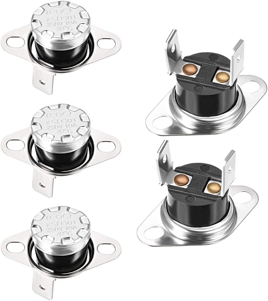 KSD301 Thermostat 40°C/104°F 10A Normally Open N.O Adjust Snap Disc Temperature Switch for Microwave Oven Coffee Maker 5pcs