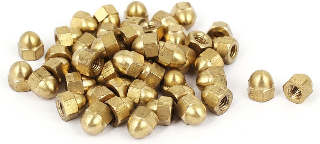 Acorn Hex Cap Nuts - 50Pcs M4 Dome Nuts Brass Hexagon Decorative Cap Nut for Screws Bolts Brass Tone