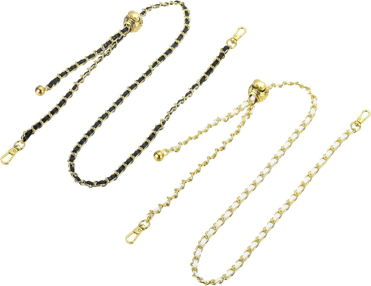 2 Pcs Purse Chain Strap, 47 Inch Adjustable Bag Chains Strap Replacement Crossbody Chain Strap Handbag Chains for DIY Wallet Clutch Bags, Black/Gold, White/Gold