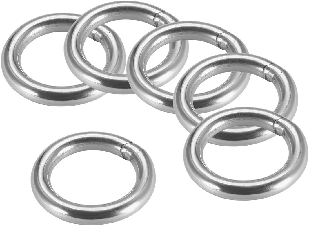 201 Stainless Steel O Ring 50mm(1.97") Outer Diameter 8mm Thickness Strapping Welded Round Rings 6pcs