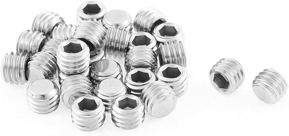 M8x6mm Metric 304 Stainless Steel Hex Socket Set Flat Point Grub Screws Silver Tone for Towel Rack Door Knob 30pcs