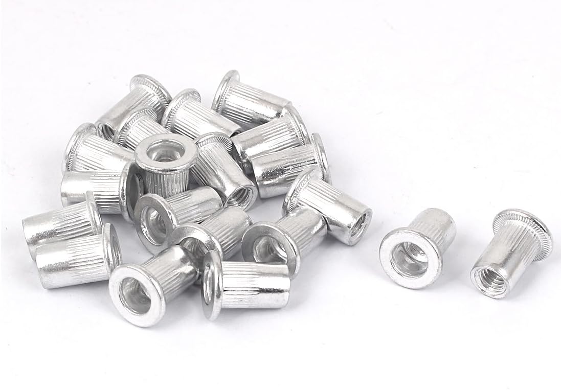 M6 Aluminum Flat Head Rivet Nut Insert Nutsert Silver Tone 20pcs
