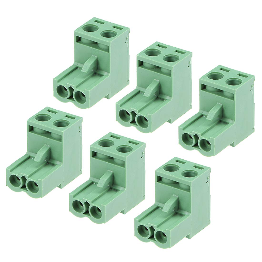 6pcs AC300V 15A 5.08mm Pitch 2P Flat Angle Needle Seat Insert-in PCB Terminal Block Connector Green