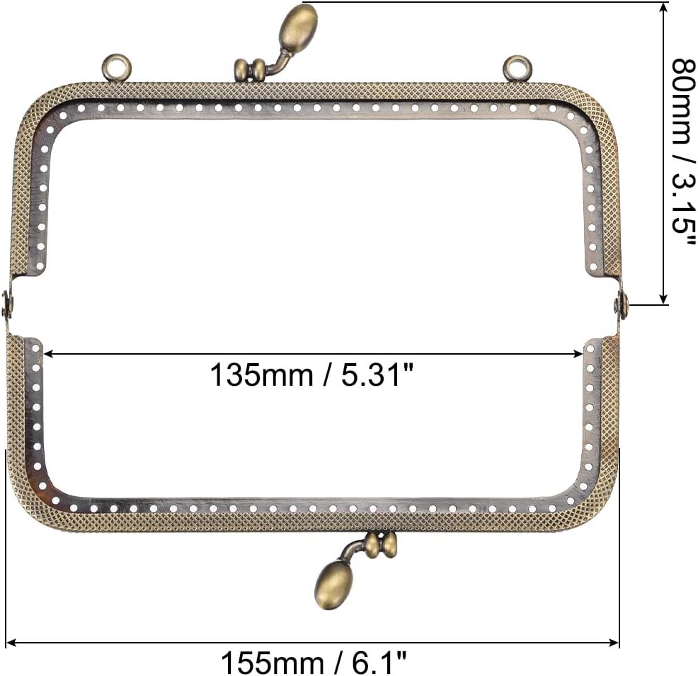 Metal Purse Frames - 6.1" 4Pcs Kiss Lock Clasp Frame Rectangle Embossed Clutch Frame Handles for Coin Purse Sewing Bag Making DIY Craft, Bronze
