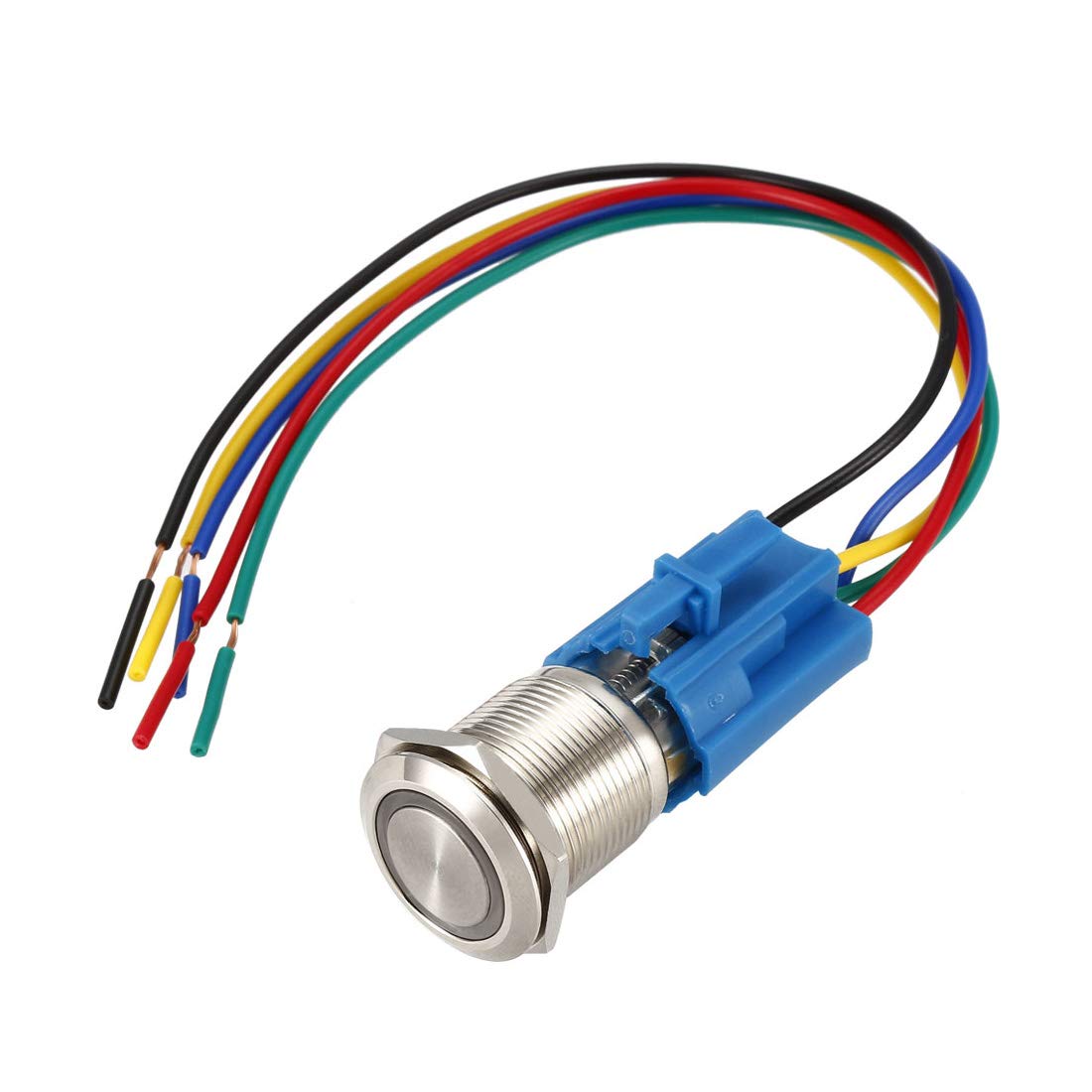 Latching Metal Push Button Switch 19mm Mounting Dia 1NO 1NC COM 24V White LED Light with Socket Plug Wires