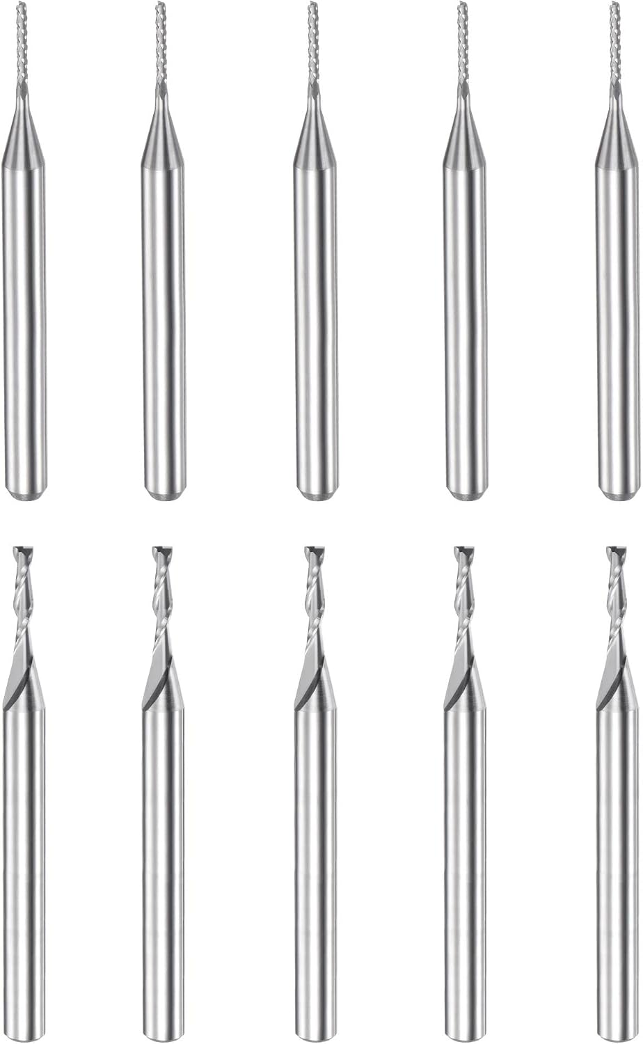 End Mill Engraving Bit Set, 1/8" Shank 0.8mm 1.5mm Dia, Solid Carbide Spiral Upcut Milling Cutter CNC Router Bits for PCB Acrylic PVC MDF Wood 15pcs