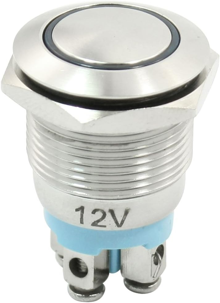DC 12V Blue LED 19mm Stainless Steel Momentary Push Button Switch NO