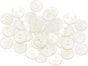 35Pcs Natural Shell Button, 2 Hole 15mm Round Mother of Pearl Buttons for Shirt Coats Suits Jackets Jeans Skirts DIY Sewing Crafts, White
