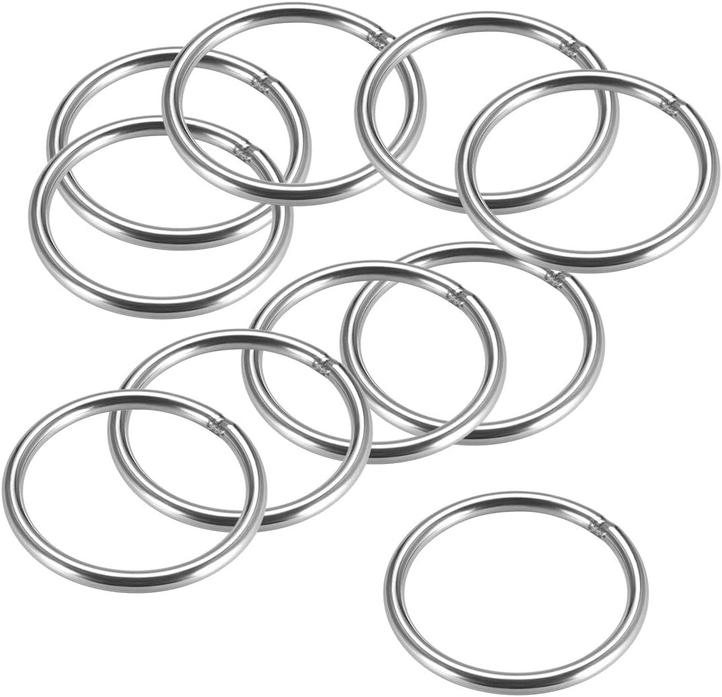 201 Stainless Steel O Ring 50mm(1.97") Outer Diameter 4mm Thickness Strapping Welded Round Rings 10pcs