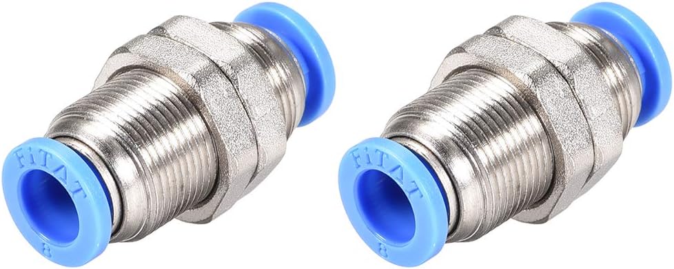 Pneumatic Push to Quick Air Connect Fittings Bulkhead Union 8mm Tube OD 2Pcs