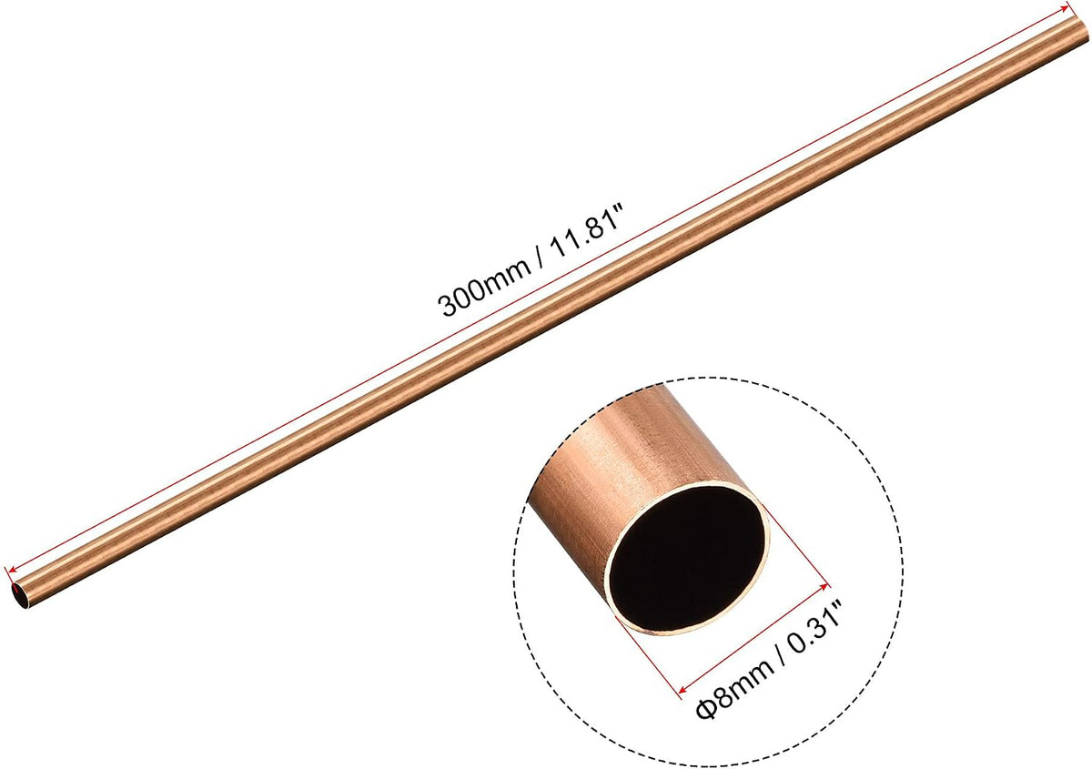 Copper Round Tube 8mm OD 0.25mm Wall Thickness 300mm Length Pipe Tubing