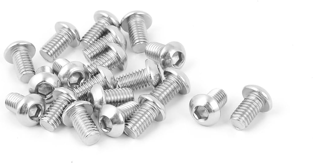 M6 x 10mm Full Thread Button Head Socket Cap Screw Silver Tone 20 Pcs