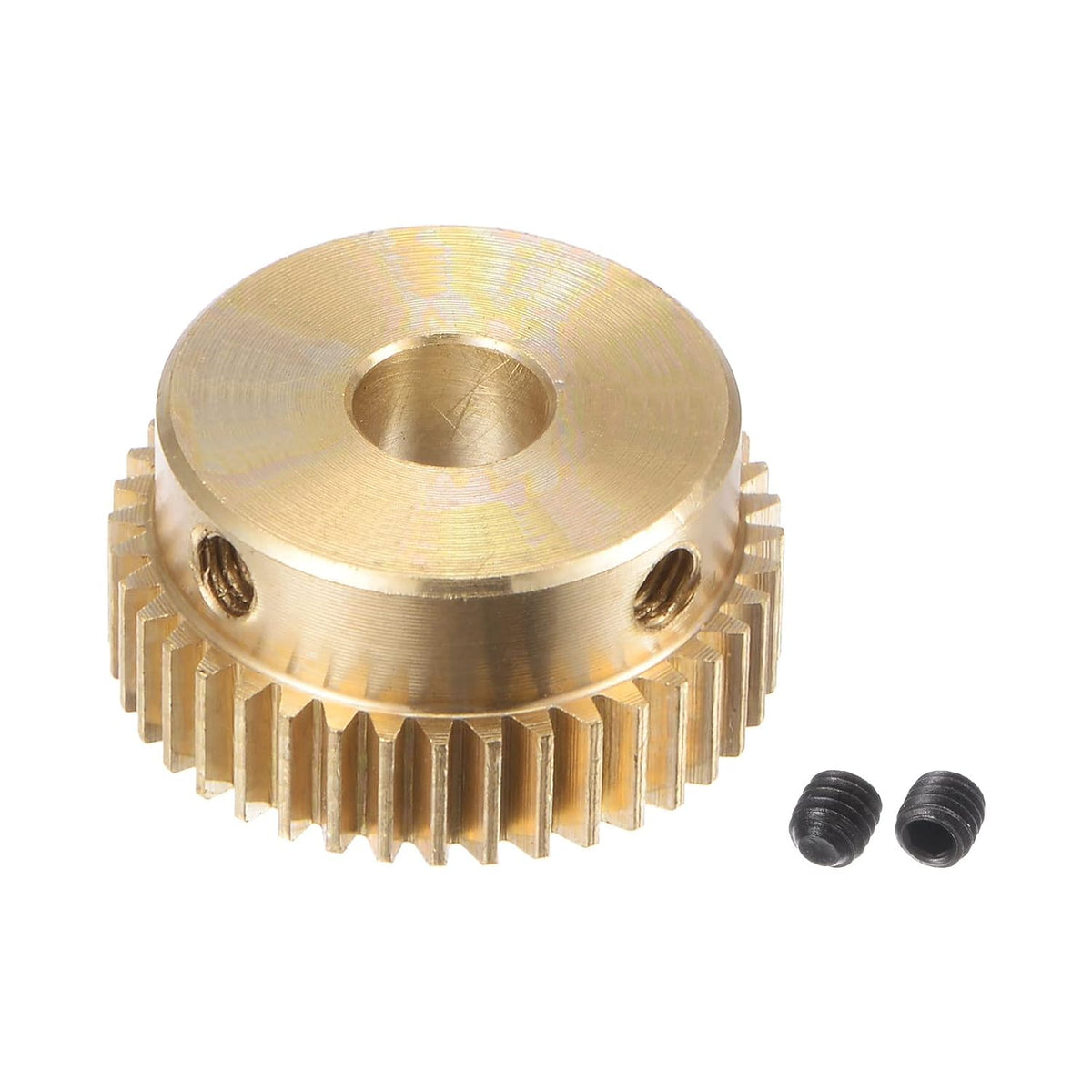 Pinion Gear Set, Brass Motor Rack Straight Spur Gear with Step, 0.5 Mod 40T 5mm Bore 21mm Outer Dia, M3 Set Screws Included