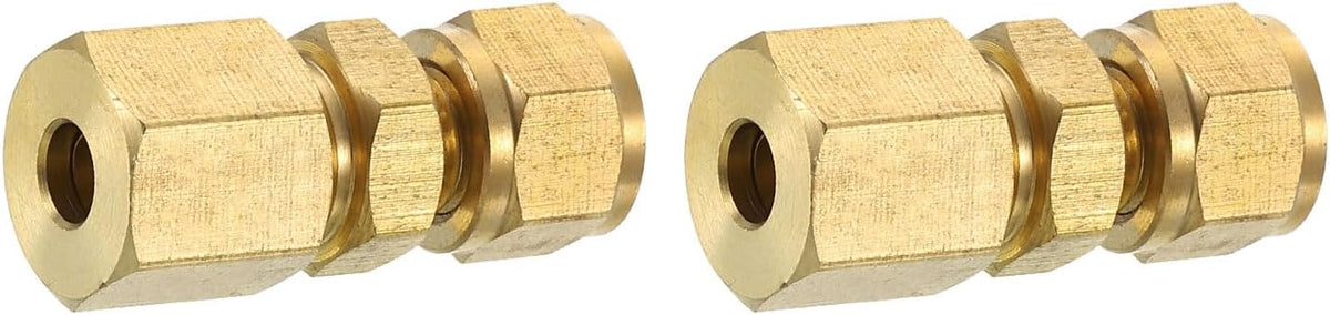 2Pcs Brass Compression Tube Fitting, 4mmx5mm Tube OD Connector, NPT Thread Compression Union Connectors & Compression Sleeves Ferrules, Brass Straight Coupling Adapter