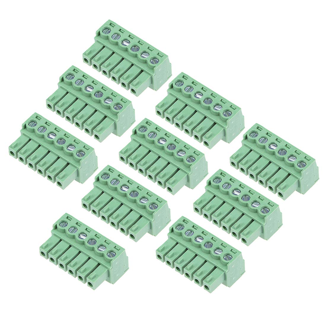 10Pcs AC300V 8A 3.81mm Pitch 6P Flat Angle Needle Seat Insert-in PCB Terminal Block Connector Green