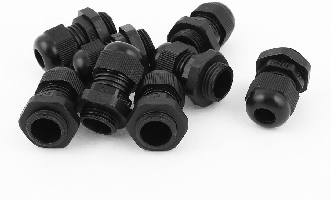 10 Pcs PG9 Black Plastic 4-8mm Dia Waterproof Cable Glands Connectors