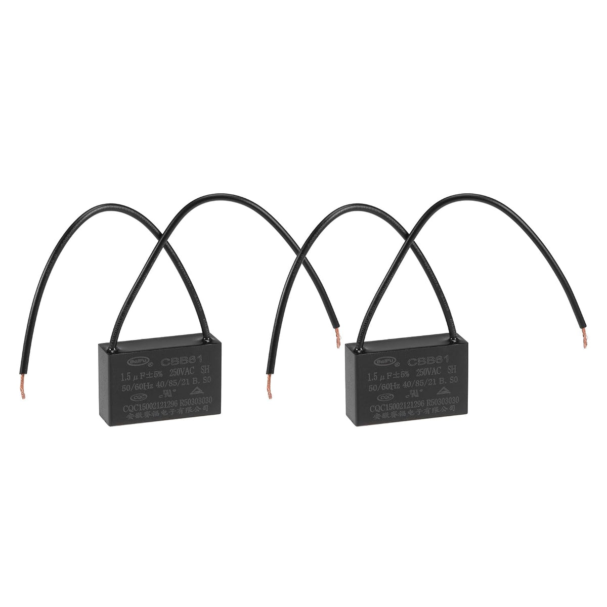 Ceiling Fan Capacitor CBB61 1.5uF 250V AC 2 Wires Metallized Polypropylene Film Capacitor 37x24x13mm for Electric Fan Pump Motor Generator 2Pcs