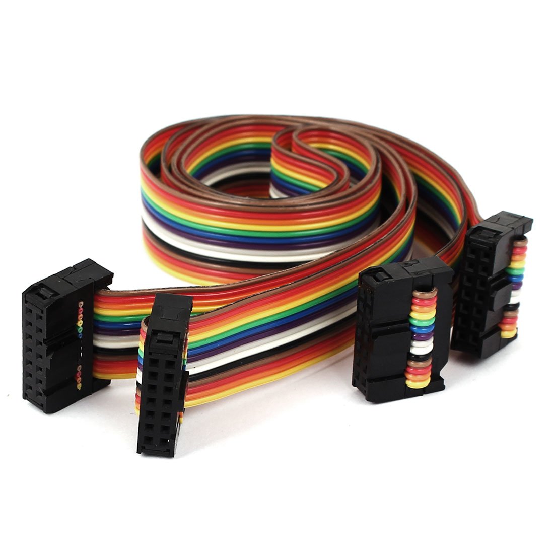 a16031500ux1748 Connector IDC Flat Rainbow Ribbon Cable, F/F, 14 Pin, 14 Way, 1.4', 2 Pieces