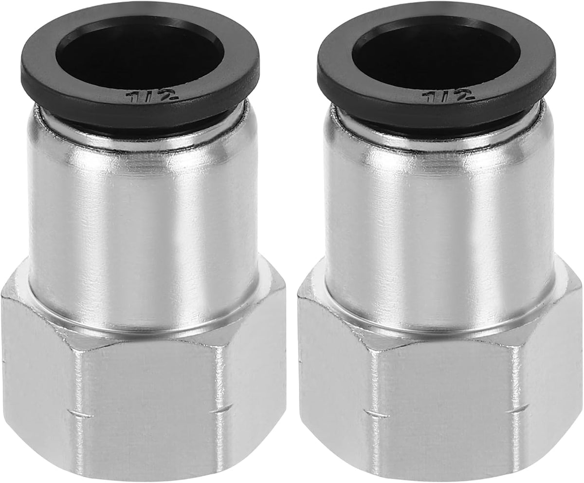 2Pcs Push to Connect Fittings, 1/2" Tube ODx3/8" NPT Female Thread Straight Pneumatic Connector for Hydraulic and Pneumatic Systems