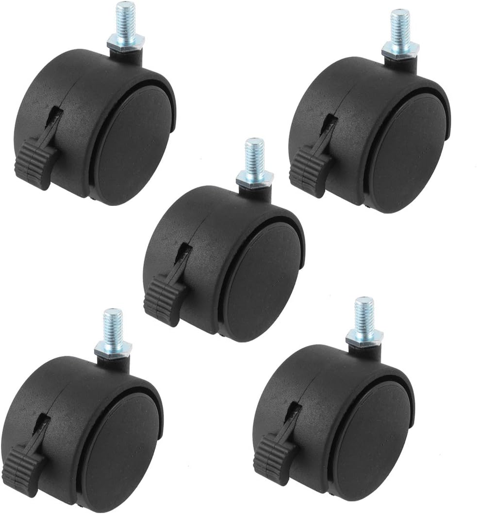 2" Twin Wheel M8 Threaded Stem Brake Swivel Nylon Casters 5pcs