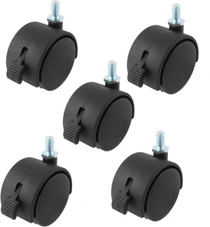 2" Twin Wheel M8 Threaded Stem Brake Swivel Nylon Casters 5pcs