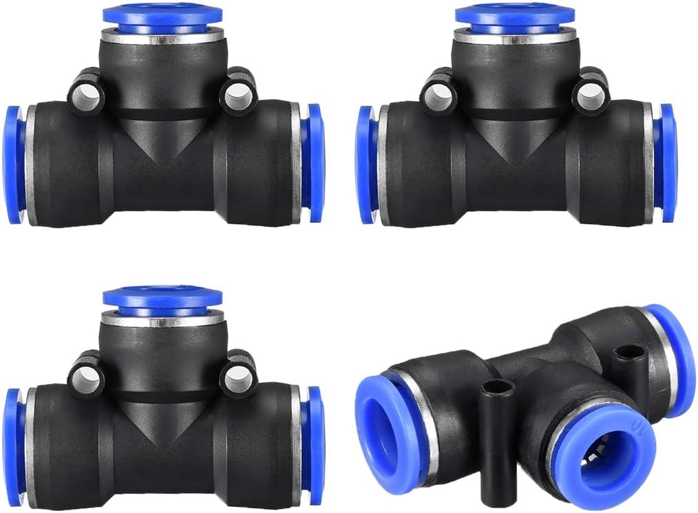 Plastic Tee Push To Connect Tube Fittings 15/32" -25/64" OD Push Lock Blue(12-10mm) 4pcs