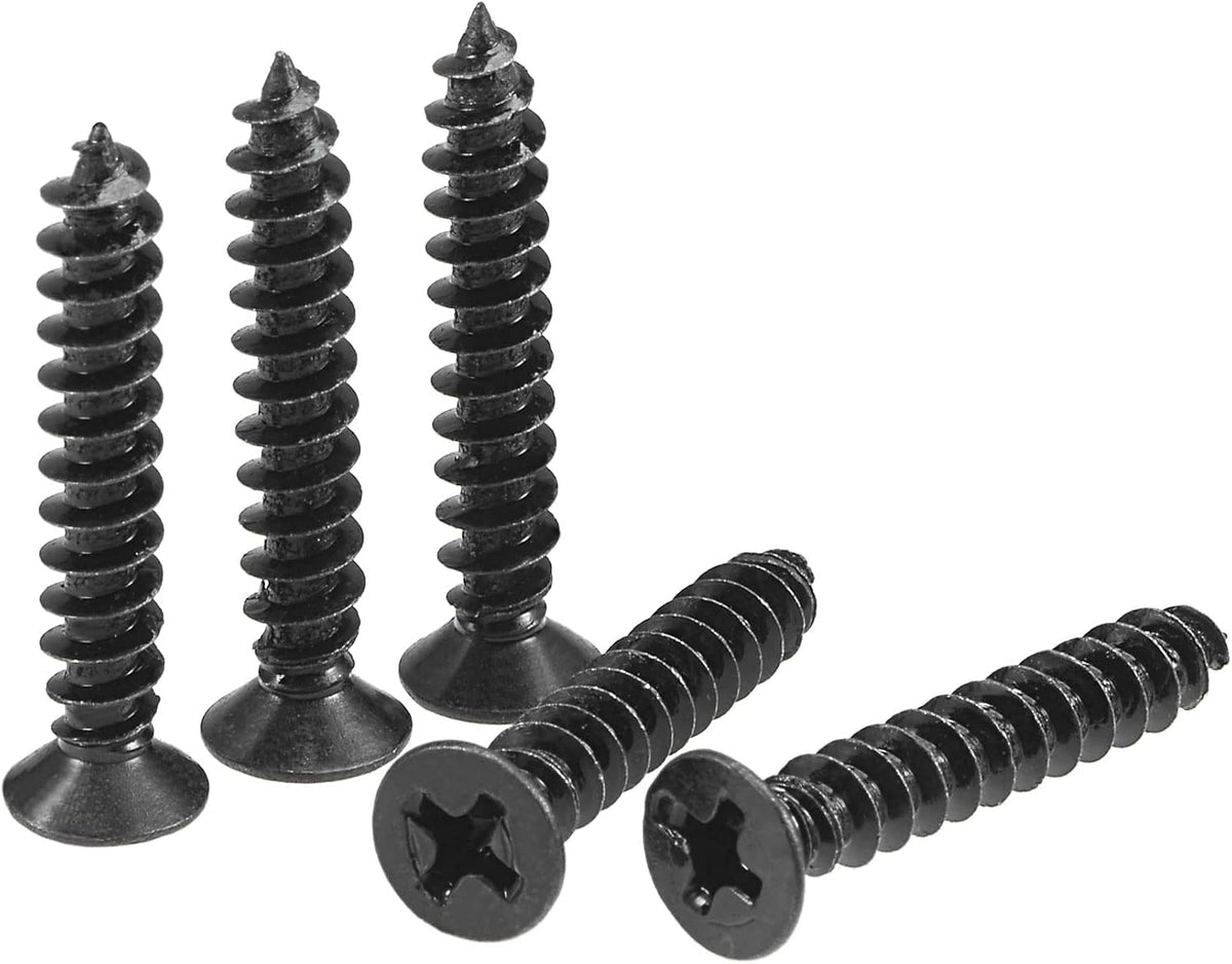 M4 x 25mm Wood Screws Phillips Flat Head Carbon Steel Self Tapping Screws Black 100pcs