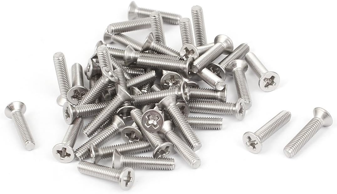 M3-0.5 x 14mm Fine Thread Phillips Flat Countersunk Head Machine Screws Silver Tone 50pcs