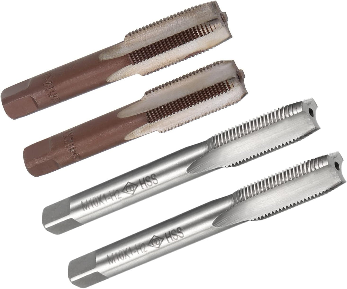 Metric Machine Hand Tap Set M10 and M12 Thread 1 Pitch H2 Uncoated 3 Straight Flutes Thread Tapping DIY Tool 4pcs