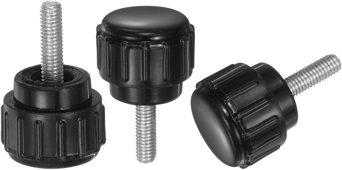 20pcs M3 x 10mm Male Thread Knurled Knobs, Thumb Screws Clamping Knobs Grip 14mm Plastic Round Head Hand Knobs Thumbscrews, Black