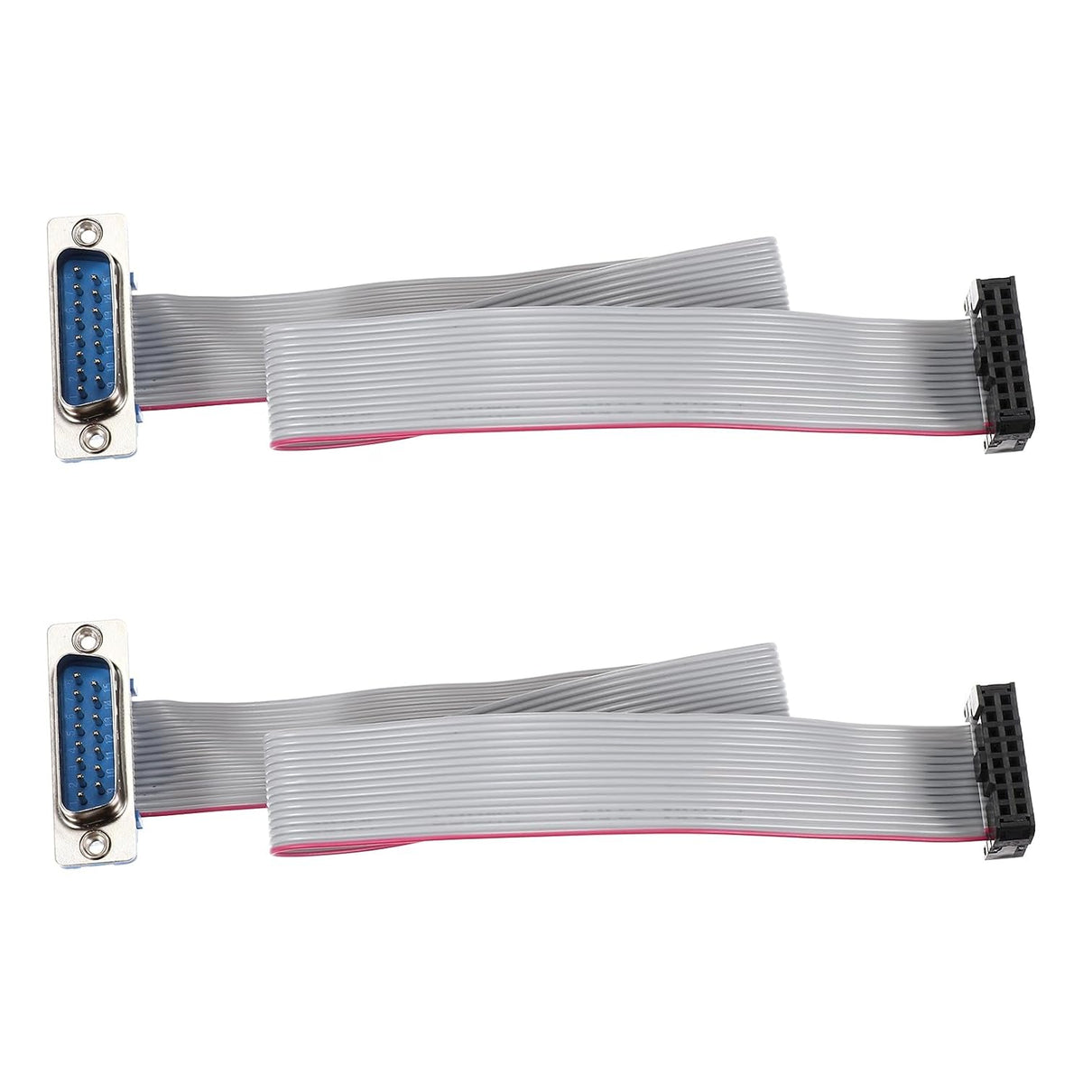 IDC Wire Flat Ribbon Cable DB15 Male to FC-16 Female Connector 2.54mm Pitch 30cm Length 2pcs