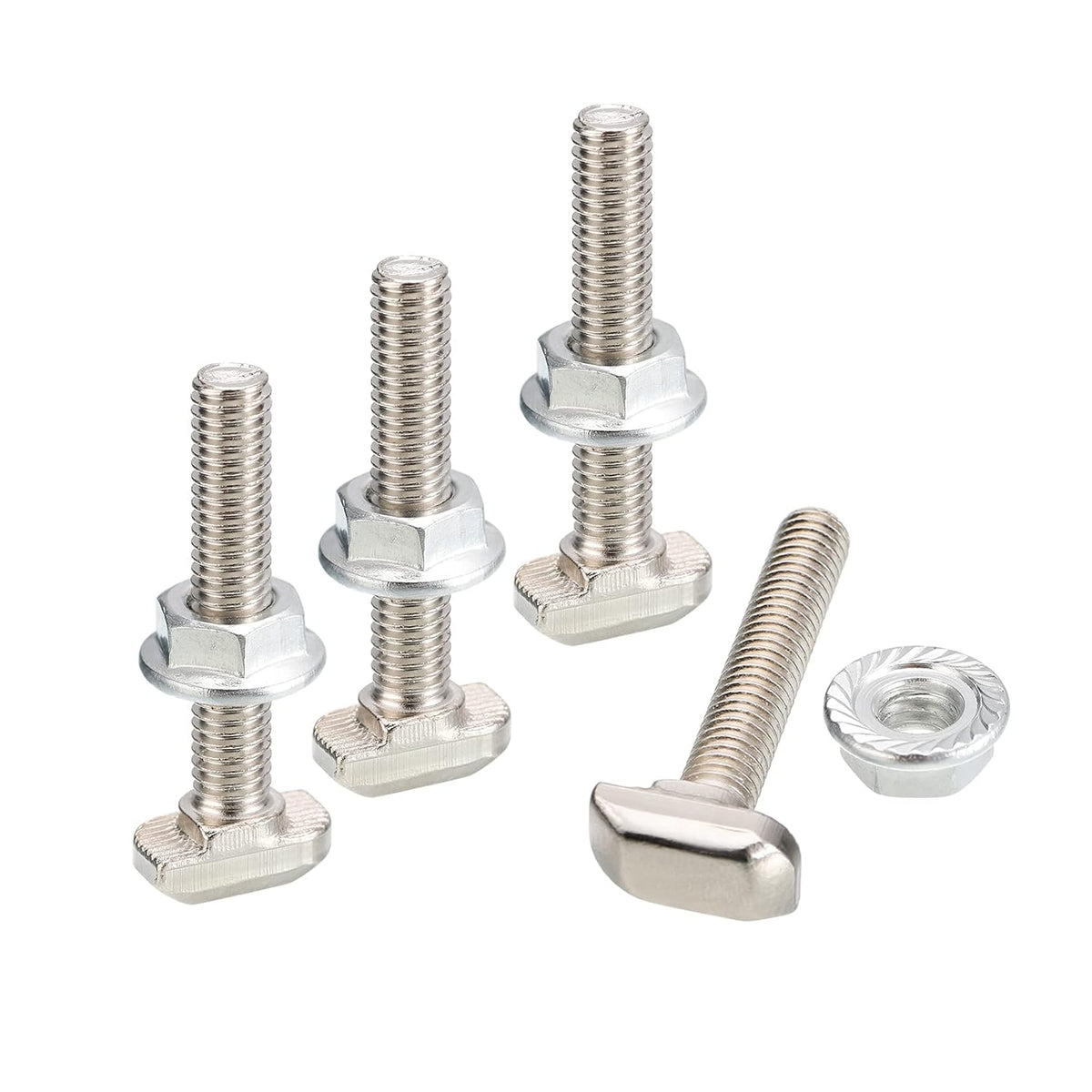 3030-M6 t Slot Drop-in Bolt and M6 Hexagon Flange Nut Set, 8 Sets Hammer Head T-Bolt t Shape Stud Sliding Screw for European Standard 30 Series Aluminum Profile (M6x35mm)