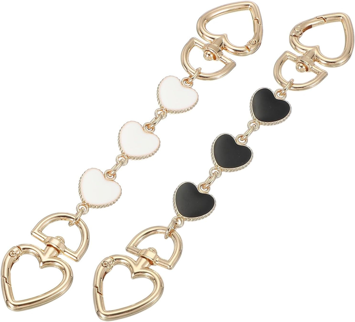 2pcs Bag Extender Chain, Heart Purse Extender Chain Strap Chains Replacement Accessories for Women Handbags Cross Bag Shoulder Bags, Black White
