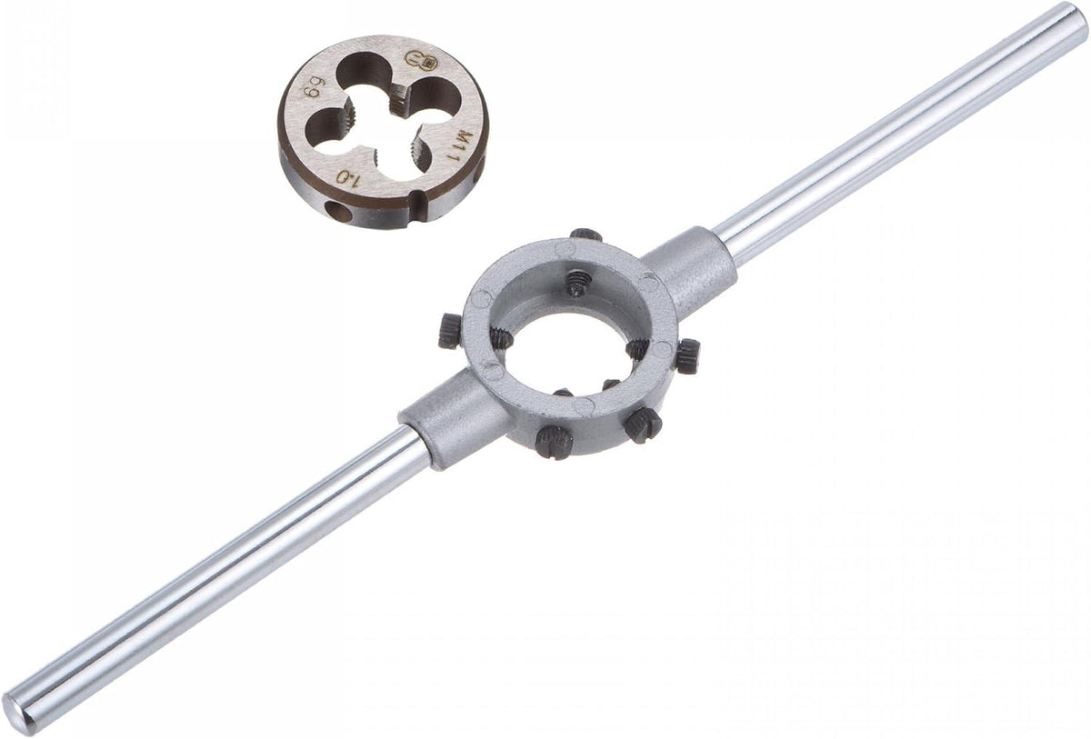 Die Stock Handle Wrench Set, M11 x 1 Threading Round Die and 30mm (Fit M10-M11 Dies) Holder Adjustable Wrench Hand Tool