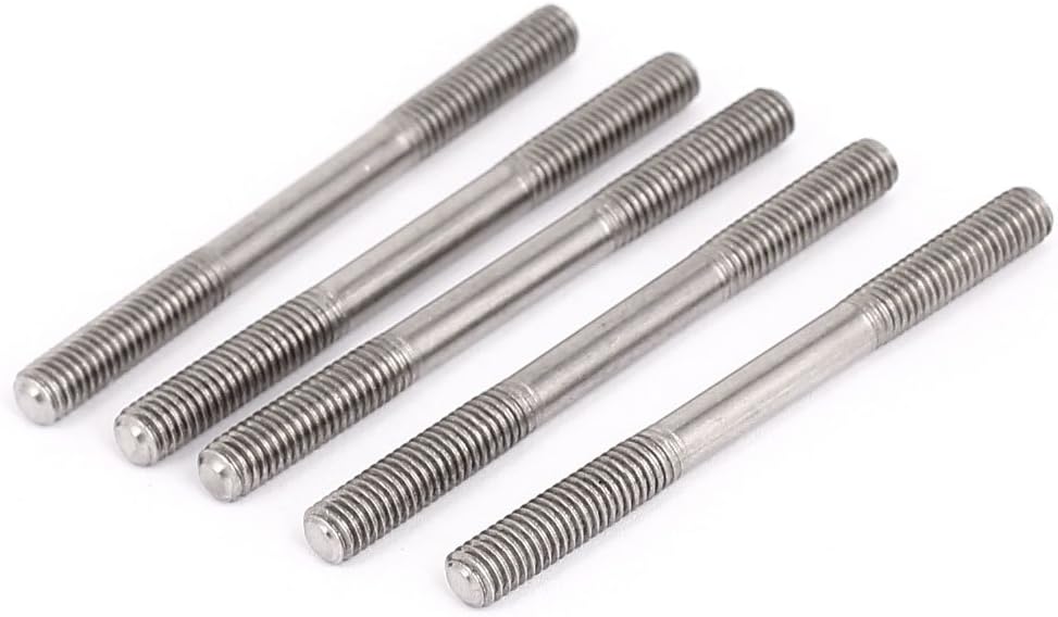 M5x60mm 304 Stainless Steel Double End Threaded Stud Screw Bolt 5Pcs