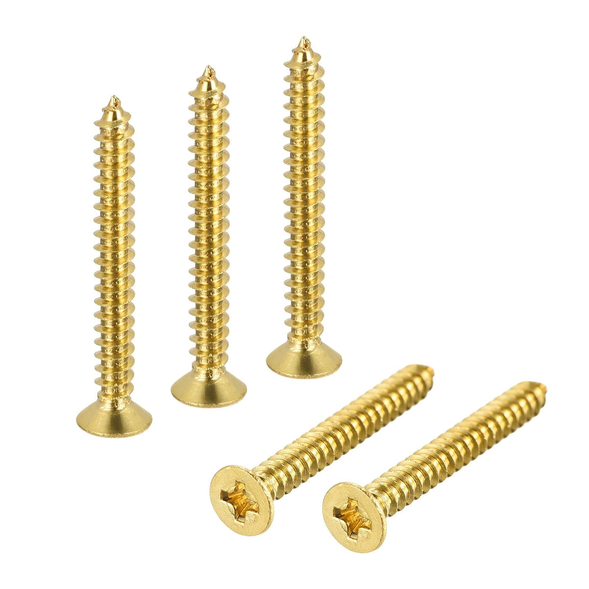 Brass Wood Screws, M4x35mm Phillips Flat Head Self Tapping Connector for Door, Cabinet, Wooden Furniture 5Pcs