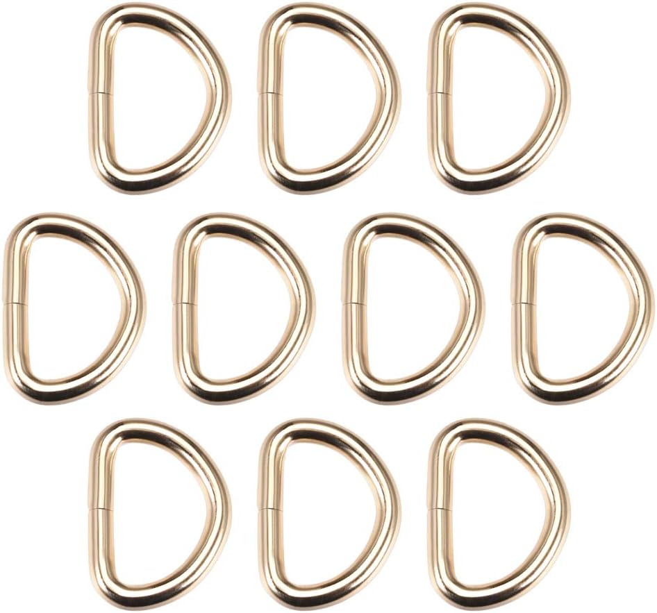LinkMejor 10pcs Metal D Ring 1"(25mm) D-Rings Buckle for Hardware Bags Belts Craft DIY Accessories Gold Tone