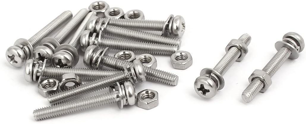 M4x30mm 304 Stainless Steel Phillips Pan Head Bolt Screw Nut w Washer 12 Sets