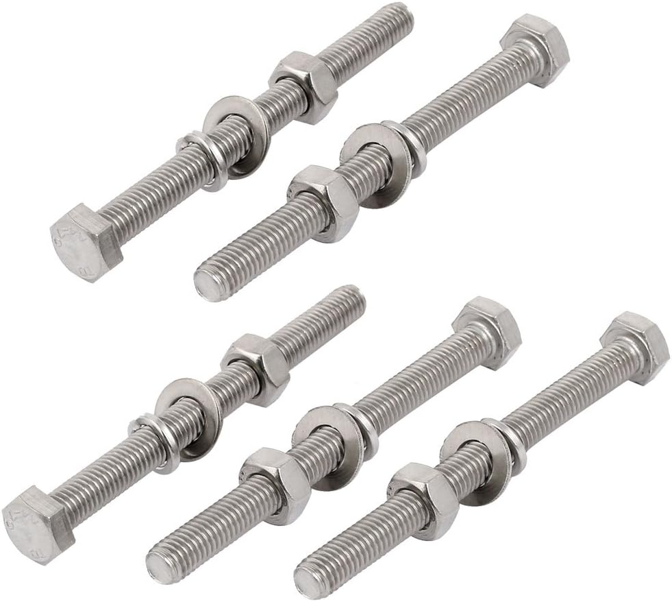5 Set M8x100mm 316 Stainless Steel Hex Bolts w Nuts and Washers Assortment Kit